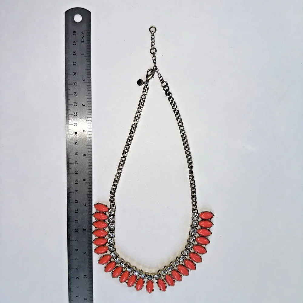 J.Crew Statement Necklace Women OS Coral Gold Excellent Bib Crystal Marquise